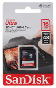 Карта памяти SDHC 16Gb SanDisk Ultra Class 10 UHS-I U1 R:48 W:48 SDSDUNB-016G-GN3IN
