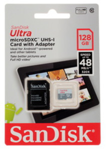 Карта памяти microSDXC 128Gb Sandisk Ultra Class 10 UHS-I + ADP (48/10 MB/s) SDSQUNB-128G-GN6TA