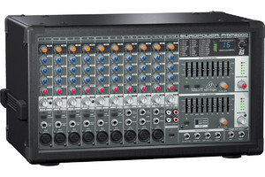 Микшер -усилитель Behringer PMP2000D 2 х 500Вт•8Ом, 2 х 1000Вт•4Ом, 14 каналов, 6 мик.+3 мик.моно/лин. стер.+1 лин.стер, 1 MON, DSP FX, 9-пол GEQ